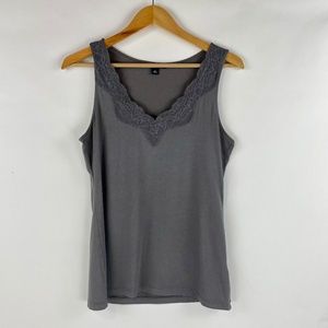 Banana Republic v-neck lace tank, grey, medium